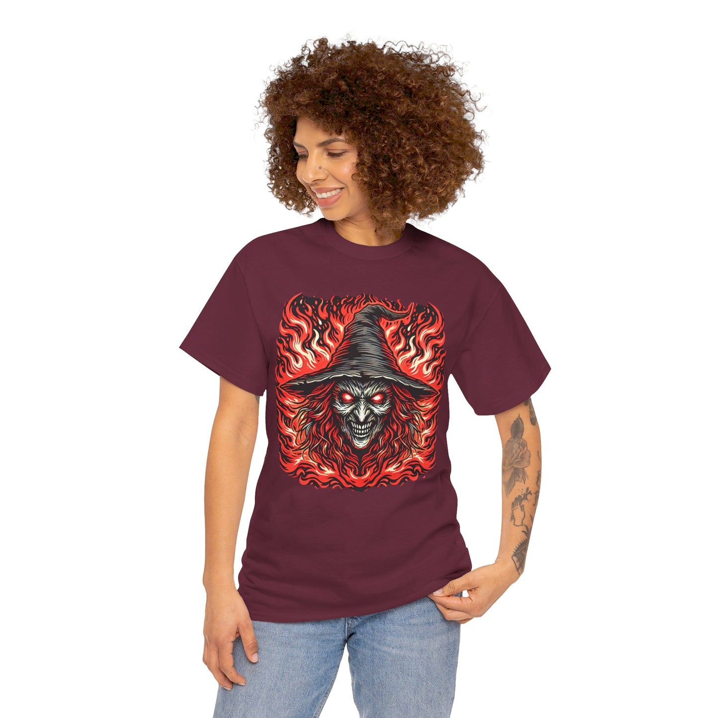 Flaming Fire Witch - Graphic Unisex Heavy Cotton Tee