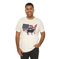 Red White and Blue Farmer Graphic, Unisex Jersey Short Sleeve Tee