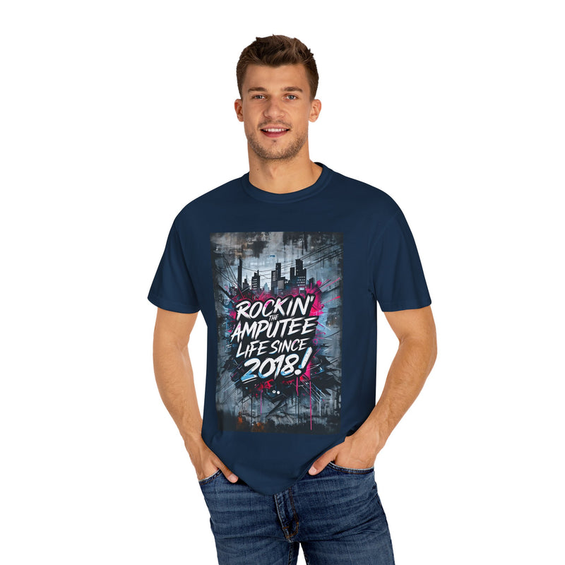 Personalized Rockin' Amputee Life Since 2018 Unisex T-Shirt - Bold Graphic, Casual Comfort
