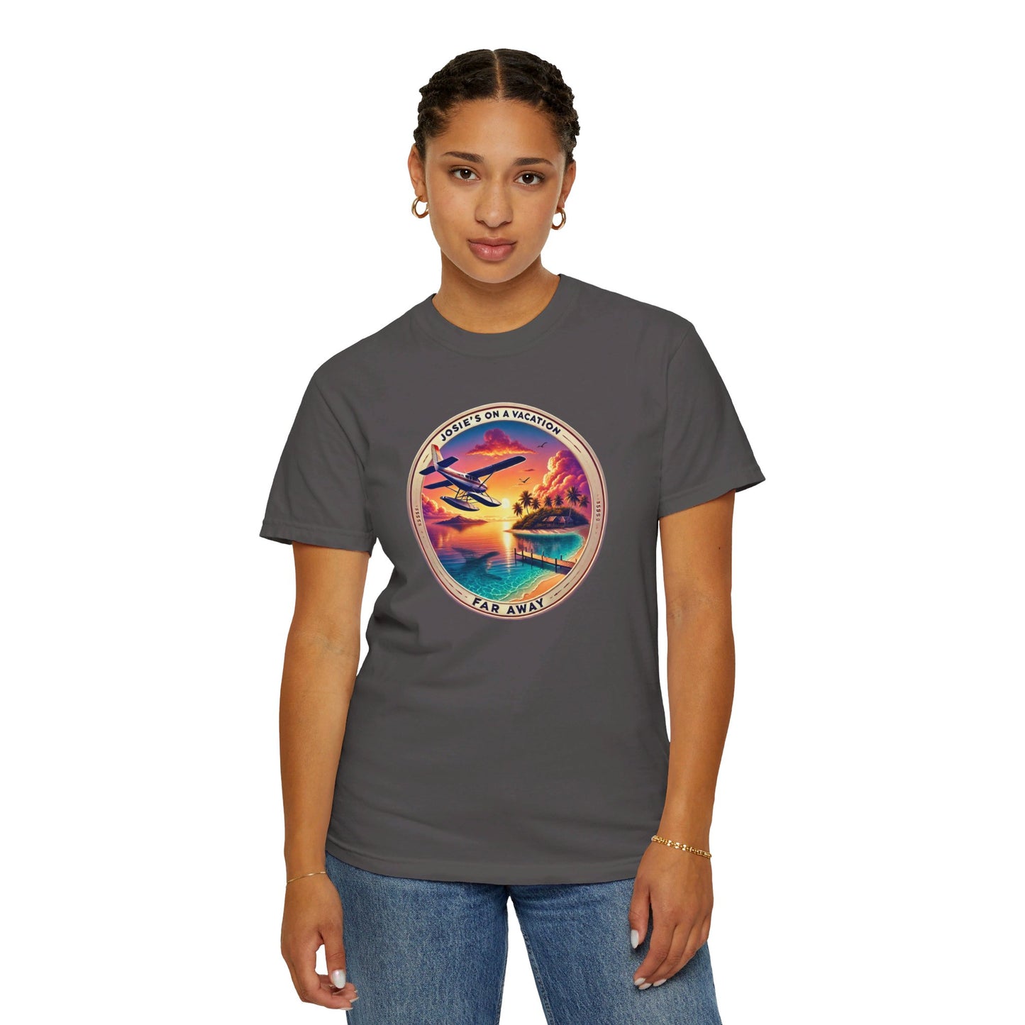 Josies On A Vacation Far Away Graphic Unisex Garment-Dyed T-shirt