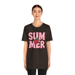Summer Strawberry T-Shirt — Cute Pink Graphic Tee with Strawberry "SUMMER" Design