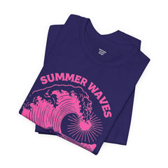 Summer Waves & Sunshine Tee — Retro Pink Surf Graphic T-Shirt