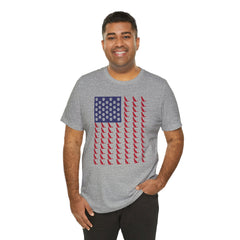 Personalized Dog Silhouette on American Flag - Tell us your dog breed, Unisex Short Sleeve Tee, Golden Retriever Silhouette Shown, Patriotic Shirt, Patriotic Pooch