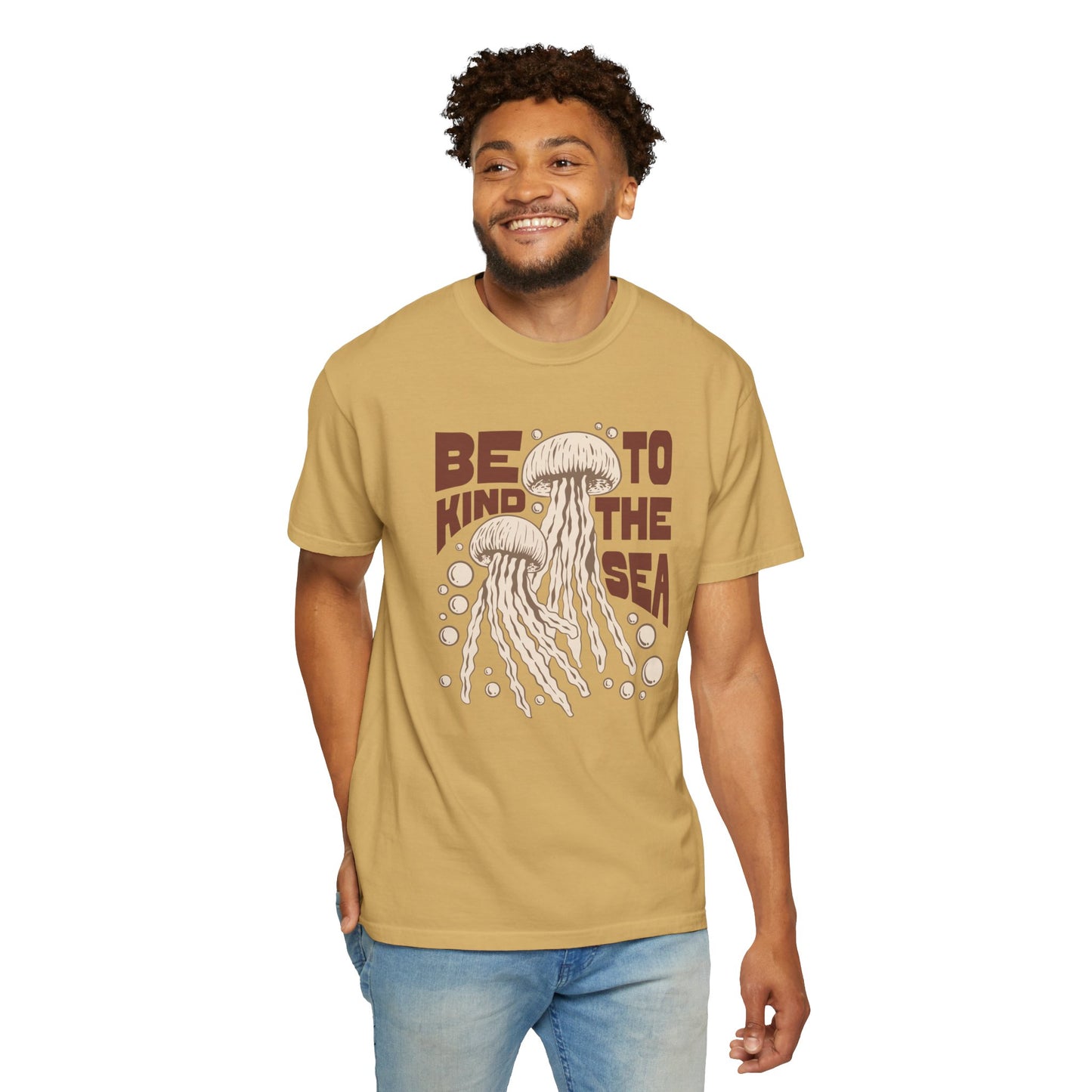 Jelly Fish, Be Kind To The Sea -  Graphic Unisex Garment-Dyed T-shirt