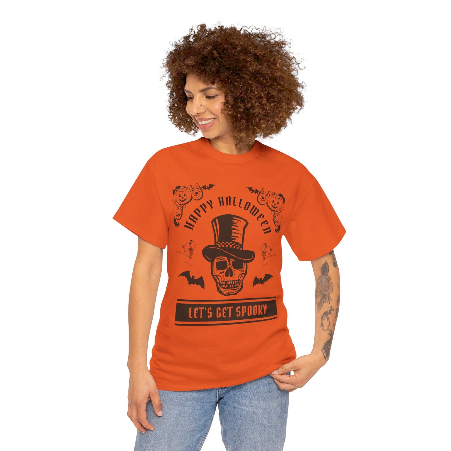 HAPPY HALLOWEEN Lets Get Spooky! Graphic Unisex Heavy Cotton Tee