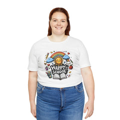 HAPPY 100 DAYS of SCHOOL - Unisex Short Sleeve Tee | Elementary School Holiday, Teacher Apparel, Kids Motivation, Days Checked Off, 100 Days