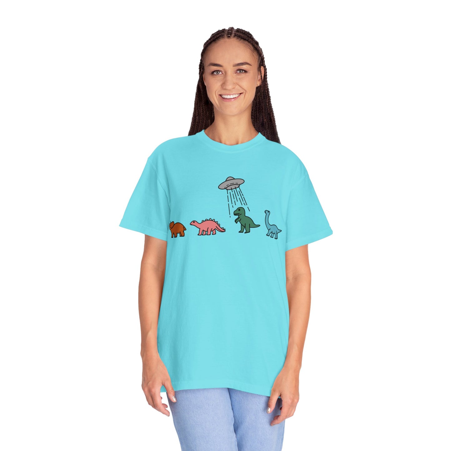 Dinosaur UFO Retro Unisex Garment-Dyed T-shirt