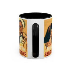 Mug - Vintage He Joined The Submarine Service Unique Tri Panel Image Accent Coffee Mug (11, 15oz)