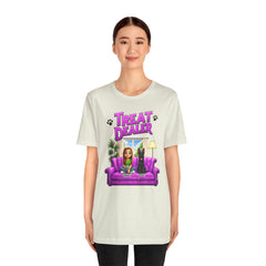 Personalized Treat Dealer T-Shirt — Funny Pet Lover Tee with Girl and Dog on Purple Couch