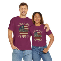 Submarine Veteran American Flag Tee | Unisex Heavy Cotton T-Shirt, Military Apparel, Veteran Gift, Patriotic Top, Casual Wear