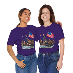 Historical Fever Patriot T‑Shirt — Revolutionary Flag Rowboat Design