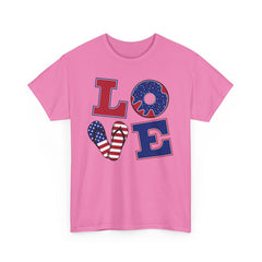 LOVE red white and blue graphics Unisex Heavy Cotton Tee / see our matching T Shirt , coffe mugs and tote bags