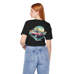 Vintage Car Graphic Tee - Sunset Cityscape Design