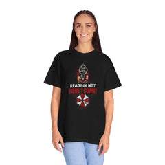 Horror Gaming T-Shirt — "Ready or Not Here I Come!" Umbrella Corp Design