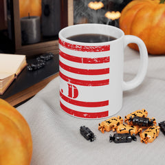 Patriotic Red Friday Flag Ceramic Mug – Distressed American Flag Coffee Cup (11oz & 15oz)
