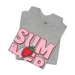 Summer Strawberry T-Shirt — Cute Pink Graphic Tee with Strawberry "SUMMER" Design