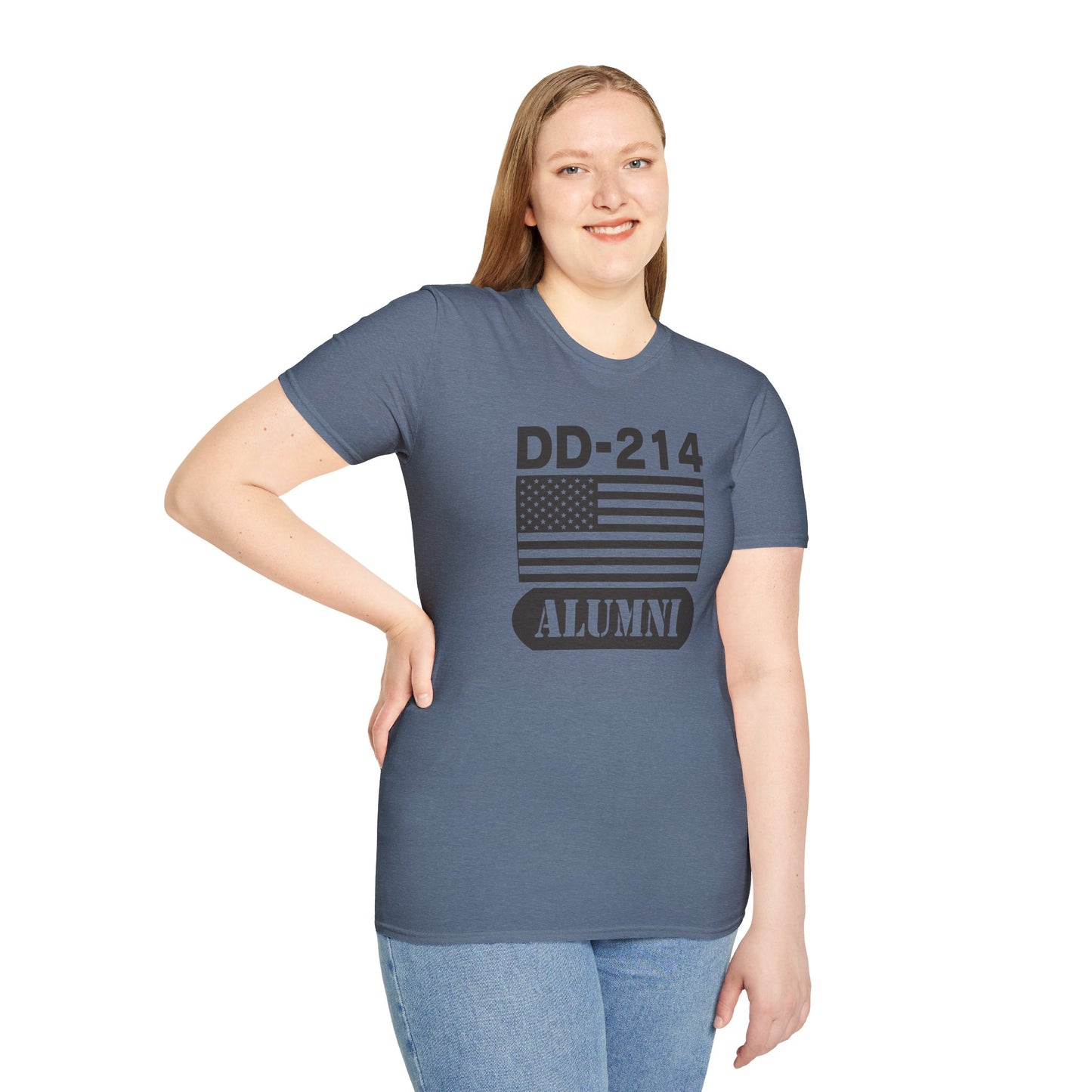 DD-214 Alumni with American Flag  Unisex Softstyle T-Shirt