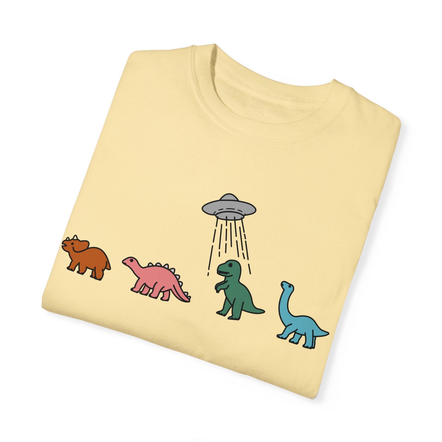 Dinosaur UFO Retro Unisex Garment-Dyed T-shirt