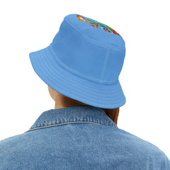 Unisex Bucket Hat - Russell Sage College Mascot Characters Purple Cow, Red Devil, Golden Horseshoe, Blue Angel