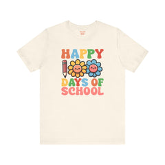HAPPY 100 DAYS of SCHOOL - Unisex Short Sleeve Tee | Elementary School Holiday, Teacher Apparel, Kids Motivation, Days Checked Off, 100 Days