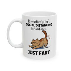 Funny Cat Fart Graphic Mug, Social Distancing Humor mug, white ceramic cat mug, 11oz, 15oz, , cat lover mug, gift for her, Cat Mom Birthday