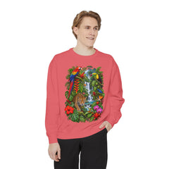 Tropical Jungle Waterfall With Leopard and Parrot Sweatshirt