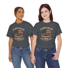 Submarine Veteran American Flag Tee | Unisex Heavy Cotton T-Shirt, Military Apparel, Veteran Gift, Patriotic Top, Casual Wear