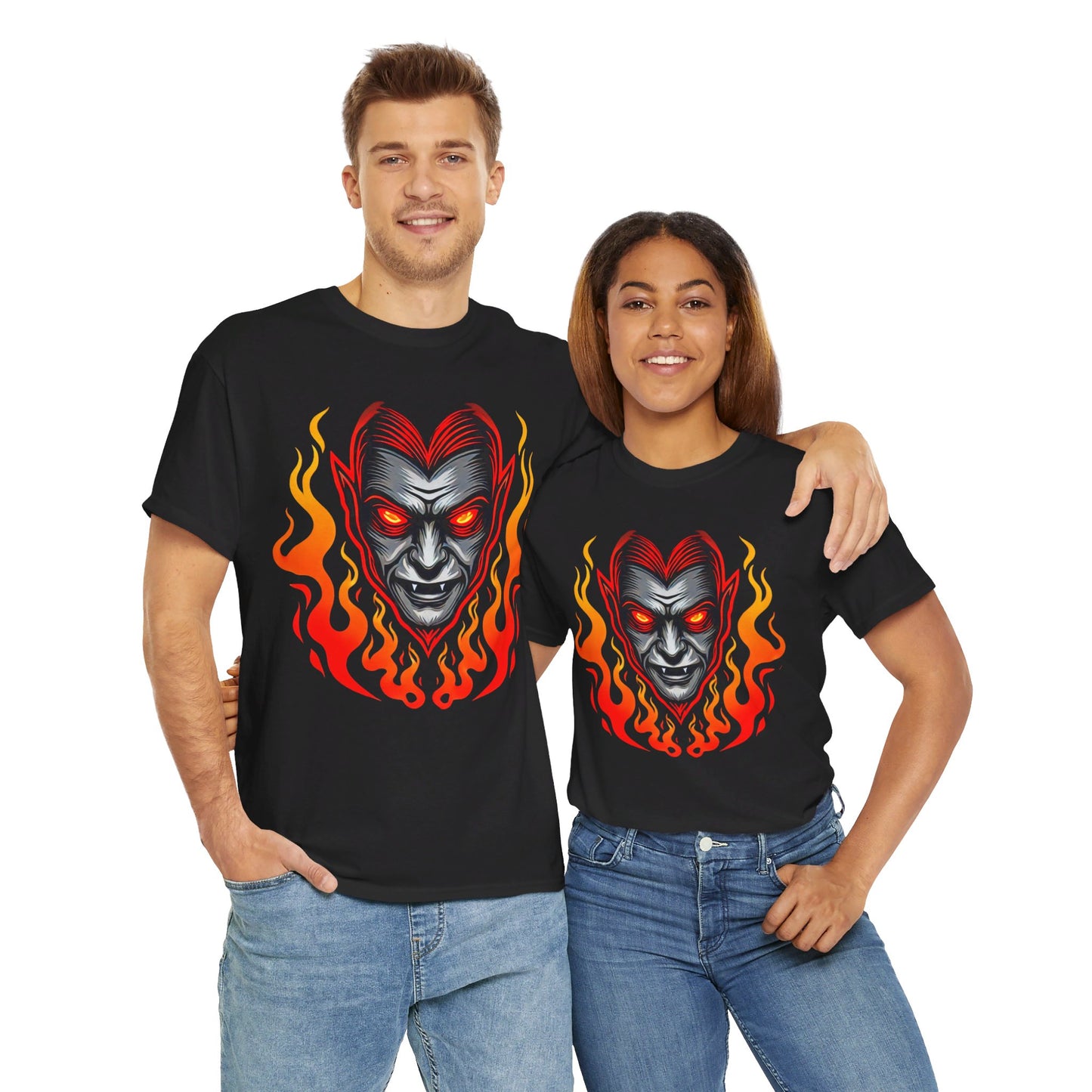 Flaming Fire Vampire - Graphic Unisex Heavy Cotton Tee