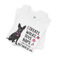Personalized Your Dog and its name Mother's Day T-Shirt — 'Treats. Walks. Toys. Naps.