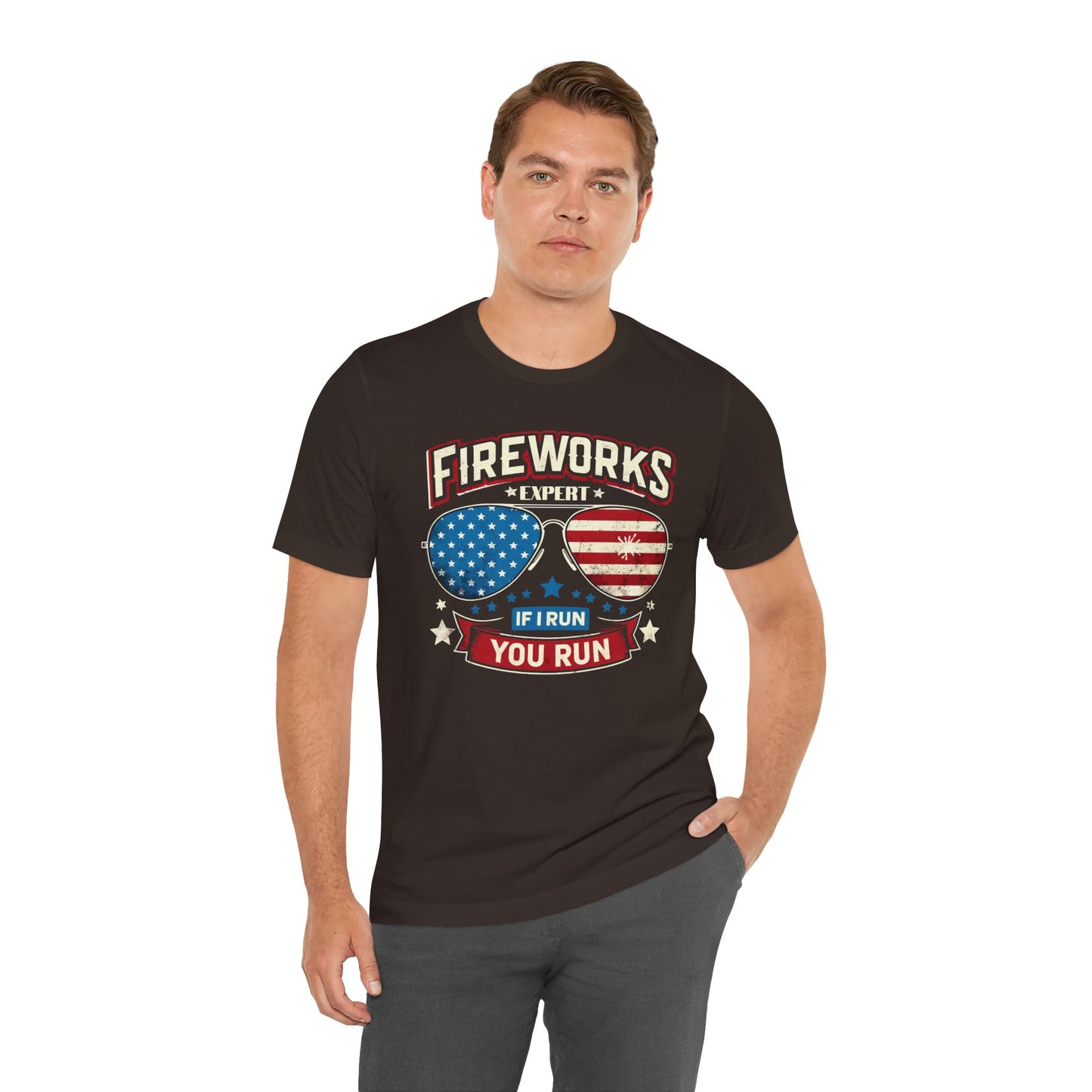 Fireworks Expert, If I Run You Run, Sunglasses  Graphic, Unisex Jersey Short Sleeve Tee