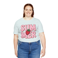 Summer Strawberry T-Shirt — Cute Pink Graphic Tee with Strawberry "SUMMER" Design