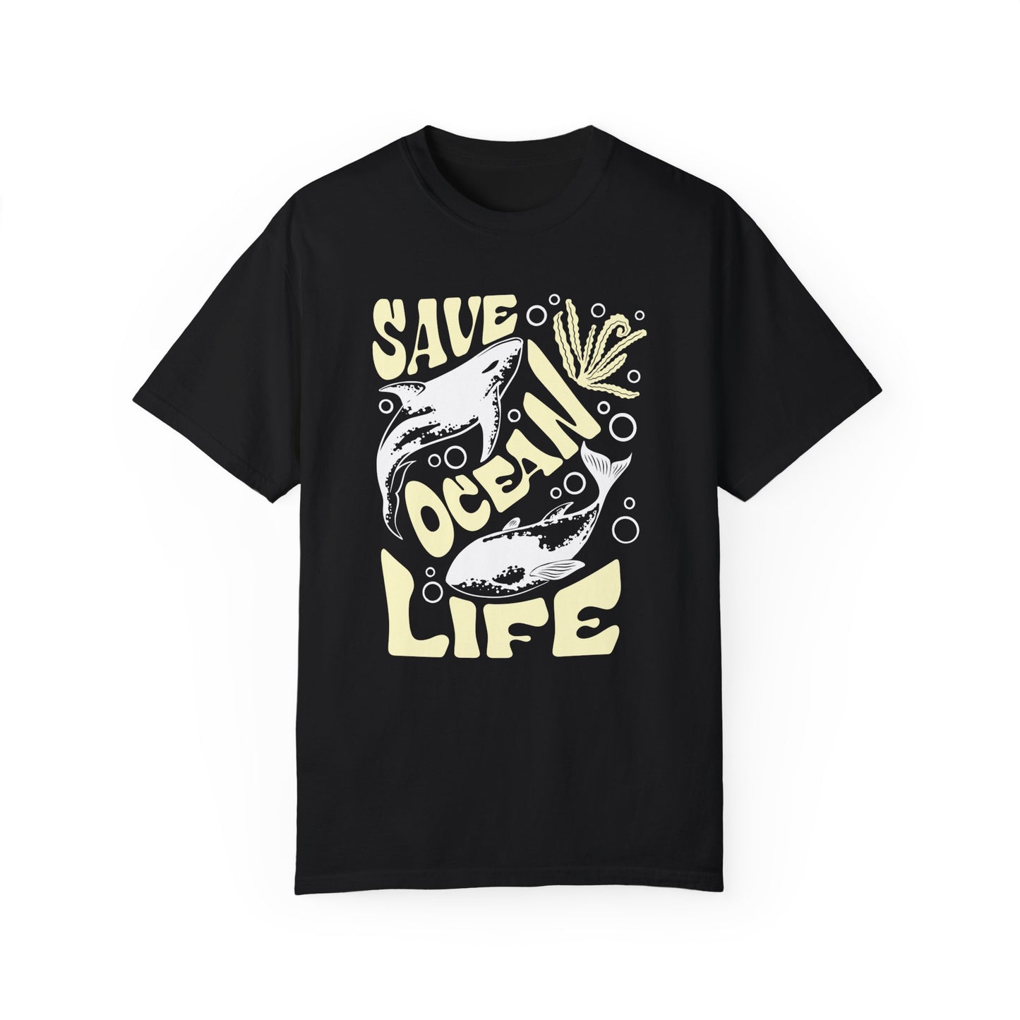 Sharks, Save Ocean Life -  Graphic Unisex Garment-Dyed T-shirt