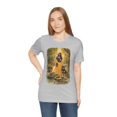 Fairy Tale Forest Tee — Woman with Dog Vintage Fantasy Graphic Shirt