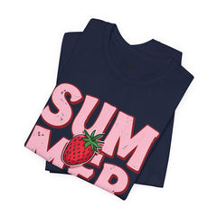 Summer Strawberry T-Shirt — Cute Pink Graphic Tee with Strawberry "SUMMER" Design