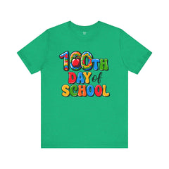HAPPY 100 DAYS of SCHOOL - Unisex Short Sleeve Tee | Elementary School Holiday, Teacher Apparel, Kids Motivation, Days Checked Off, 100 Days