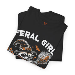 Feral Girl Halloween Raccoon! Graphic Unisex Heavy Cotton Tee