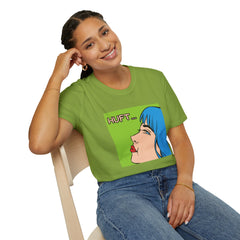 Pop Art Gal T-Shirt featuring Blue Hair and Red Lips Unisex Soft Style Shirt