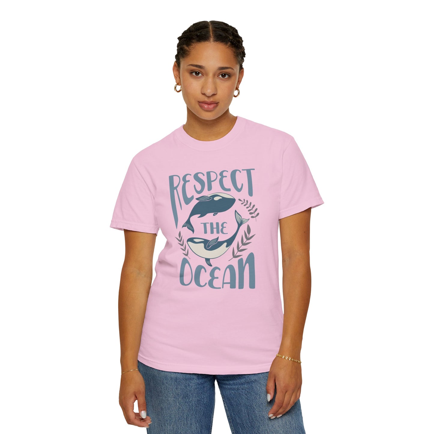 Whales, Respect The Ocean -  Graphic Unisex Garment-Dyed T-shirt