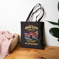 Tote Bag — USS Andrew Jackson SSBN-619 Patriotic Submarine Canvas Tote ("One Man With Courage Makes A Majority")