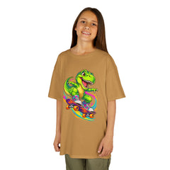 Kids Skateboarding T‑Rex Tee — Neon Dino Skateboard Shirt for Boys & Girls