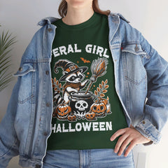 Feral Girl Halloween Raccoon! Graphic Unisex Heavy Cotton Tee