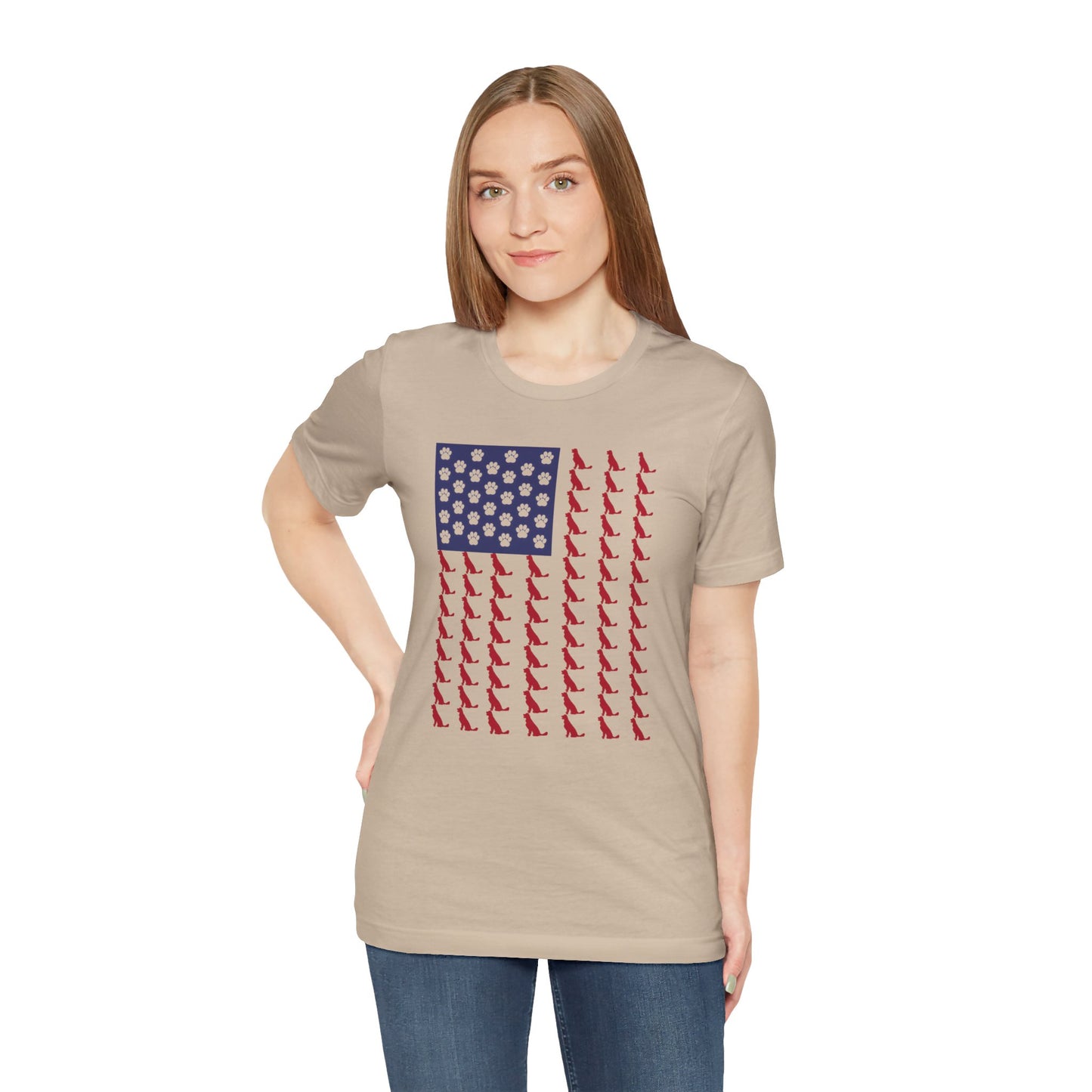 Personalized Dog Silhouette on American Flag - Tell us your dog breed, Unisex Short Sleeve Tee, Golden Retriever Silhouette Shown, Patriotic Shirt, Patriotic Pooch