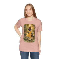 Fairy Tale Forest Tee — Woman with Dog Vintage Fantasy Graphic Shirt