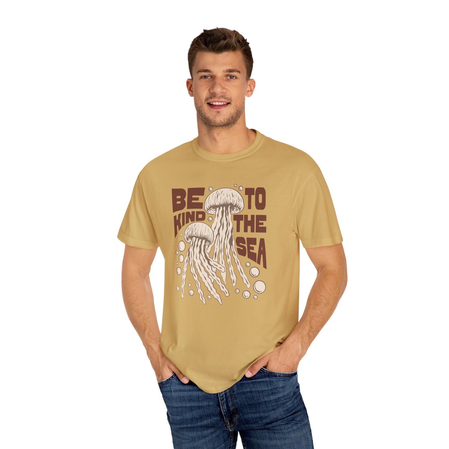 Jelly Fish, Be Kind To The Sea -  Graphic Unisex Garment-Dyed T-shirt