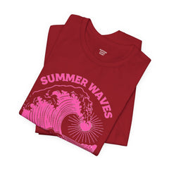 Summer Waves & Sunshine Tee — Retro Pink Surf Graphic T-Shirt