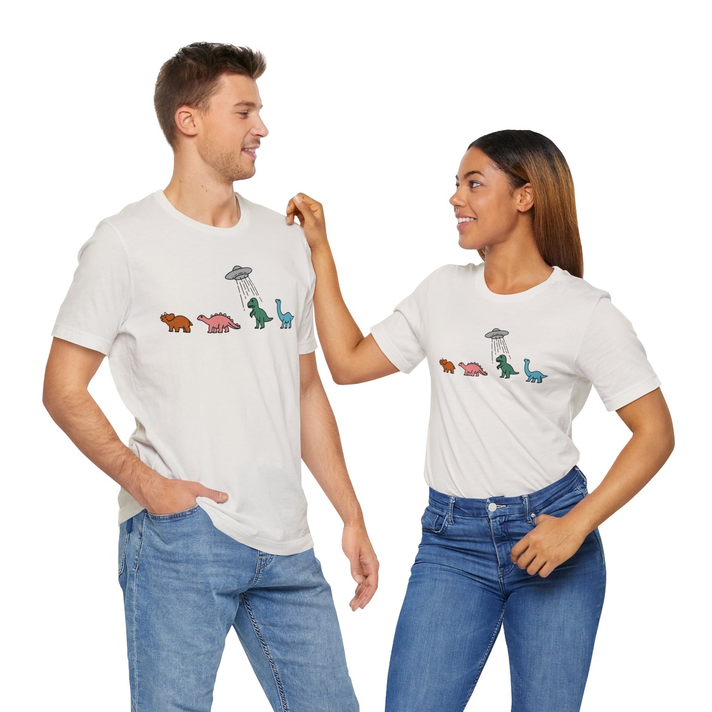 UFO and Dinosaurs Retro Unisex Jersey Short Sleeve Tee