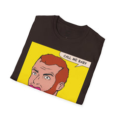 Call Me Baby Unisex Softstyle T-Shirt  Pop Art Bearded Guy with a pacifier and a bow tie