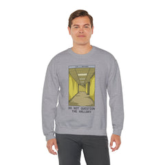 Crewneck Sweatshirt "Do Not Question the Hallway" – Retro Yellow Corridor Graphic