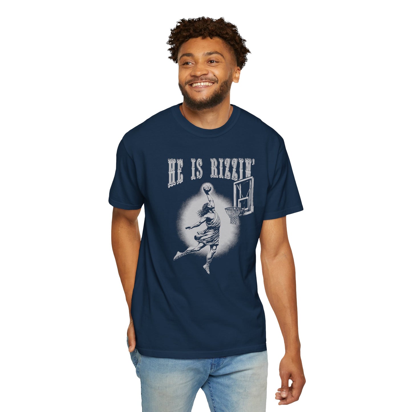 He Is Rizzin' Vintage Playing Basketball Shirt  -  Unisex T Shirt