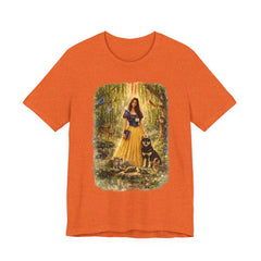 Fairy Tale Forest Tee — Woman with Dog Vintage Fantasy Graphic Shirt
